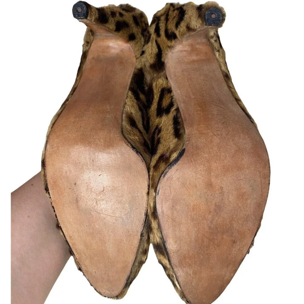 Handmade vintage genuine leopard skin pump heels women size‎ 8